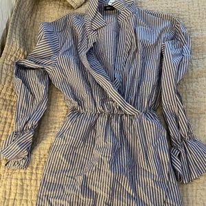 Express Striped Cotton Poplin Faux Wrap Dress